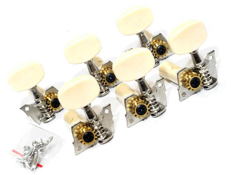 GT LA Series Classical Guitar Tuning Machines in Nickel Finish (3+3) with White Buttons