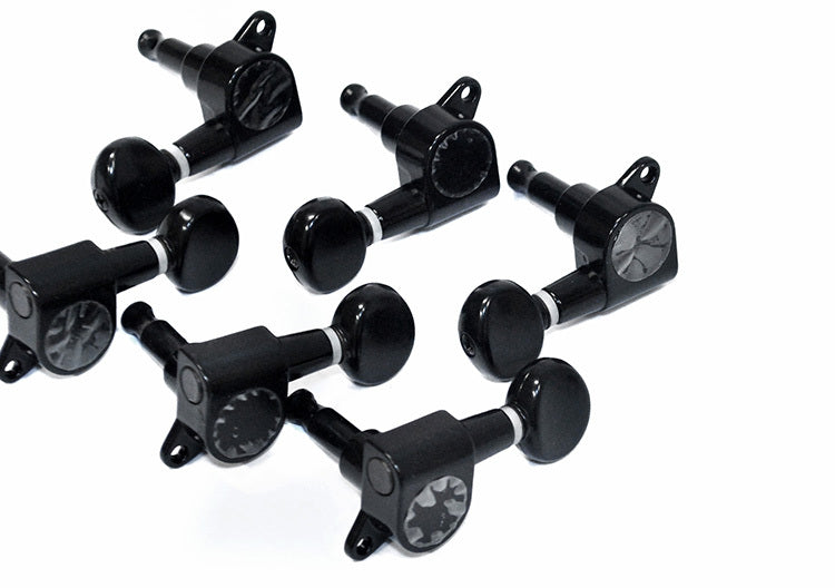 GT Electric Guitar Sealed Tuning Machines in Black Finish (6-inline) with Oval Black Buttons
