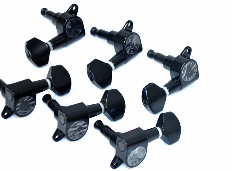 GT Electric Guitar Sealed Tuning Machines in Black Finish (6-inline) with Traditional Black Buttons