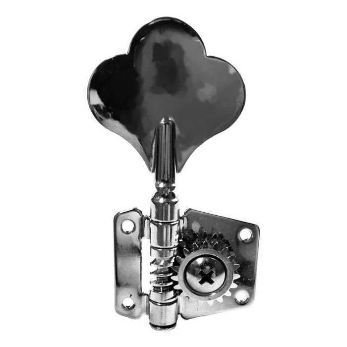 GT Electric Bass Guitar Open Gear Tuning Machines in Chrome Finish (4-Inline) with Chrome Clover Style Buttons