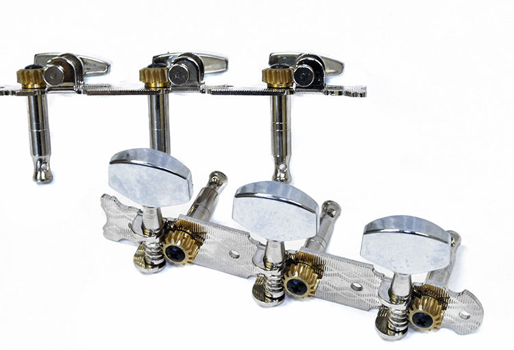GT Acoustic Guitar Open Gear Tuning Machines on Plate in Nickel Finish (3+3) with Traditional Nickel Buttons