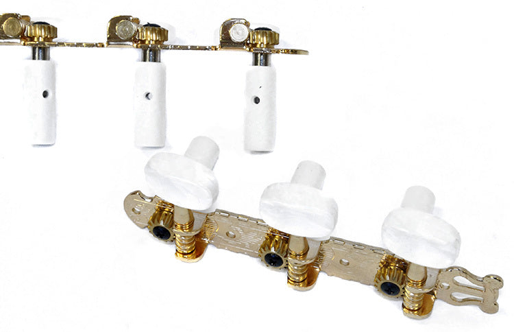 GT Classical Guitar Tuning Machines on Decorative Plate in Gold Finish (3+3) with Oval White Buttons