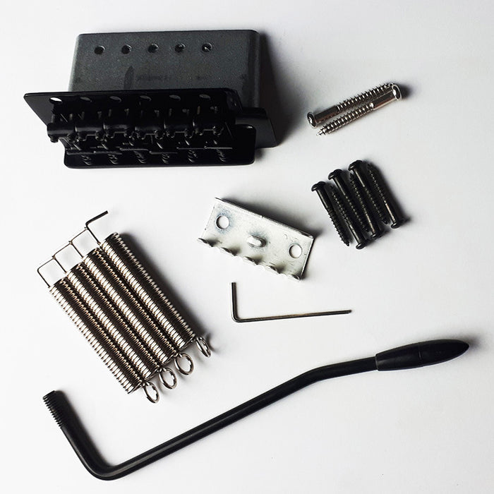 GT Vintage ST Style Complete 6-point Tremolo Bridge in Black Finish with Vintage Style Steel Saddles & Steel Block