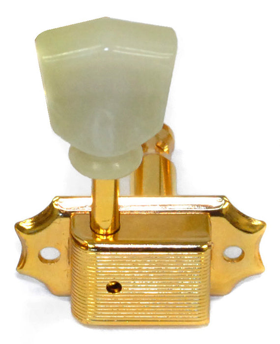 Gotoh SD90 Series Acoustic/Electric Tuning Machines in Gold Finish (3+3) with Vintage Green Keystone Buttons