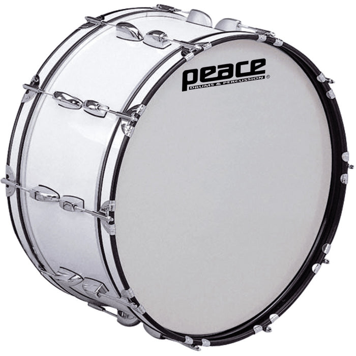 Peace 20-Lug Marching Bass Drum in White (26 x 10") Includes Mallets & Strap