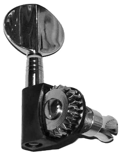 GT Electric Bass Guitar Open Gear Tuning Machines in Black/Chrome Finish (2+2) with Oval Chrome Buttons
