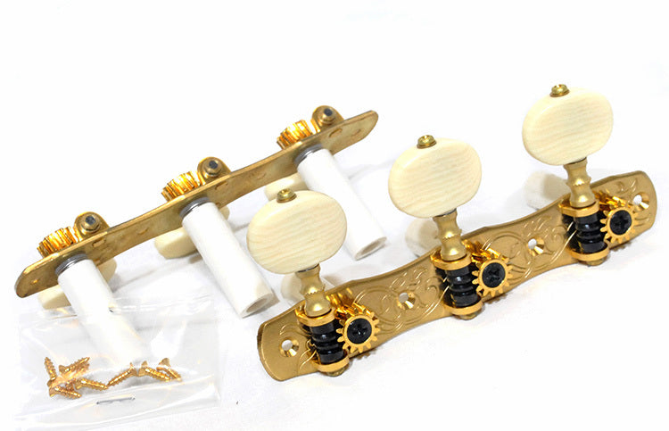 Gotoh 35G1800 Classical Guitar Tuning Machines on Decorative Plate in Solid Brass Finish (3+3) with Oval Ivoroid Buttons