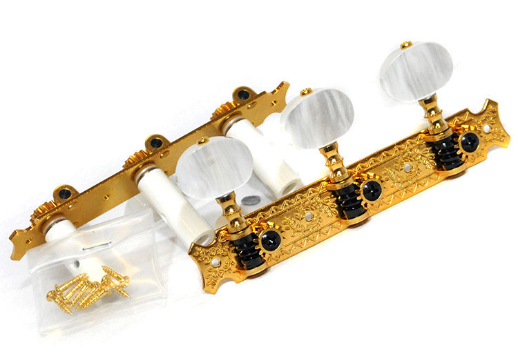 Gotoh 35G620 Classical Guitar Tuning Machines on Decorative Plate in Gold Finish (3+3) with Oval White Pearl Buttons
