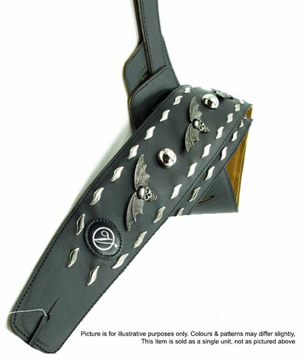 Vorson Black Leather Guitar Strap with Metal Skulls & Batwings Look Awesome with Vorson!