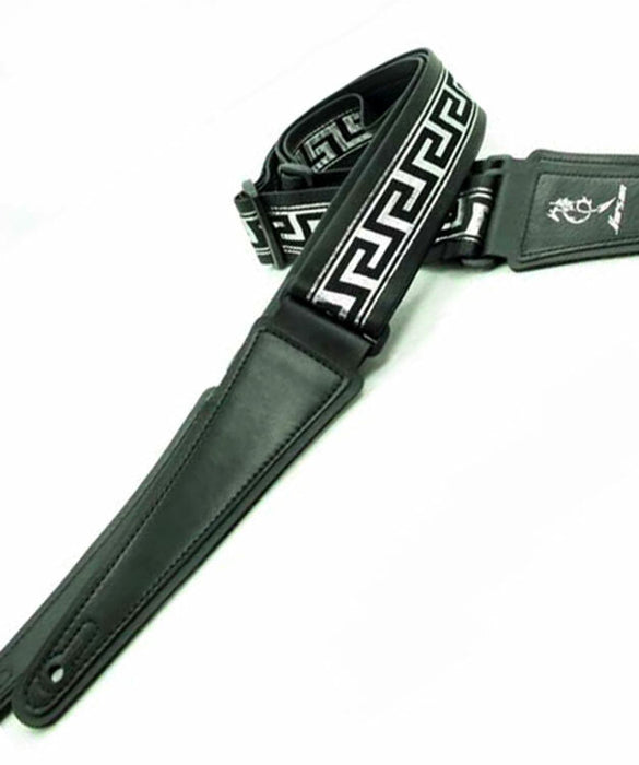 Vorson Black Leather Guitar Strap with Special Design 15 Fabric Inlay Look Awesome with Vorson!