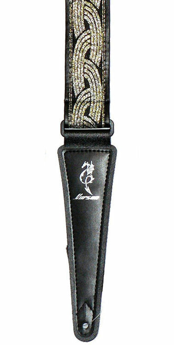Vorson Black Leather Guitar Strap with Special Design 3 Fabric Inlay Look Awesome with Vorson!