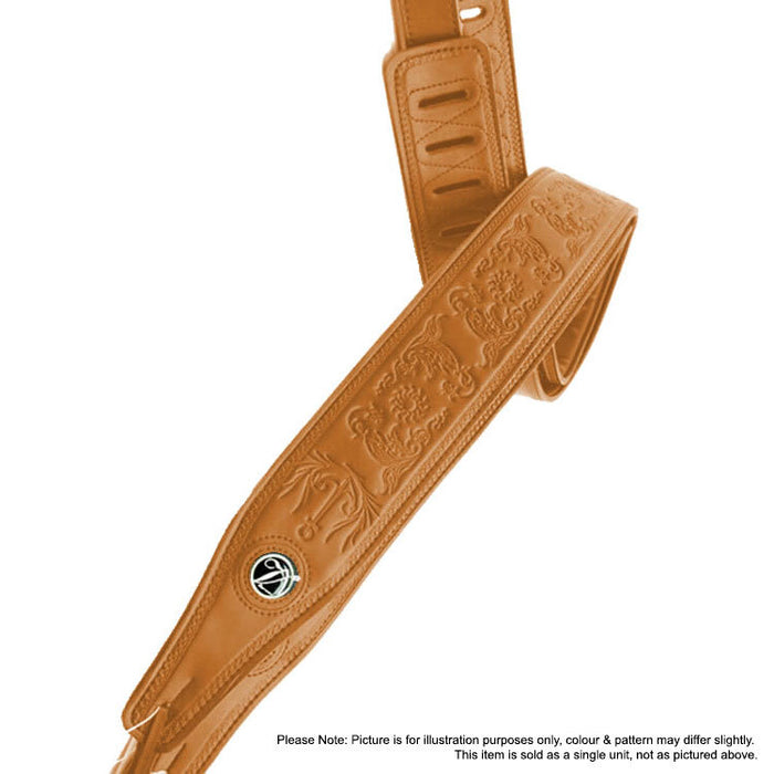 Vorson High Quality Tan Leather Guitar Strap with Stamped Nature Pattern Look Awesome with Vorson!