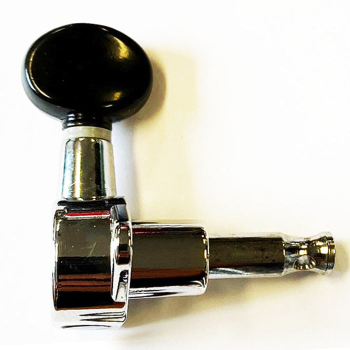 GT Ukulele Sealed Tuning Machines in Chrome Finish (Set of 4) with Black Round Buttons