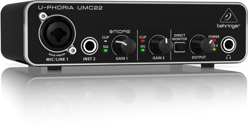 Behringer U-Phoria UMC22 Audiophile 2x2 48kHz USB Audio Interface with MIDAS Mic Preamp