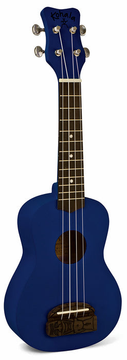 Kohala Series Soprano Ukulele in Blue with Natural Satin Finish Amazing Carved Bridge