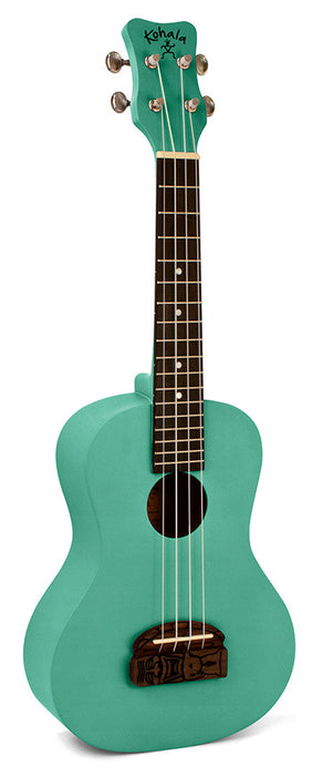 Kohala Series Soprano Ukulele in Green with Natural Satin Finish Amazing Carved Bridge