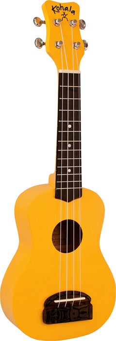 Kohala Series Soprano Ukulele in Yellow with Natural Satin Finish Amazing Carved Bridge