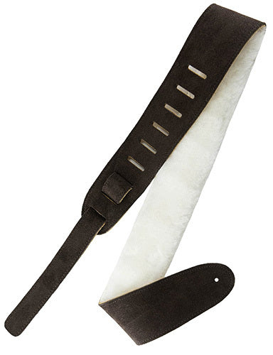 Perris 2.5" Soft Brown Suede Guitar Strap w/ Furry Sheep Skin Pad & Soft Suede backing