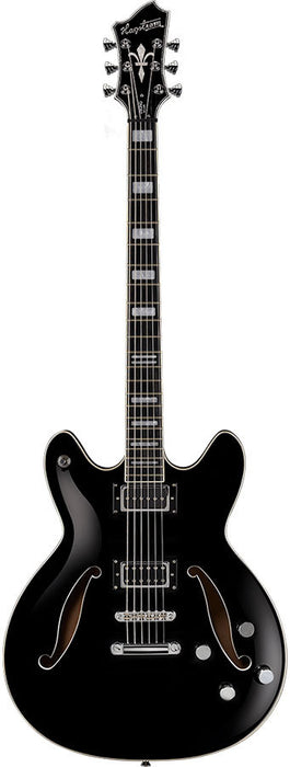 Hagstrom Viking Deluxe Baritone Semi-Hollow Guitar in Black Gloss w/ Case