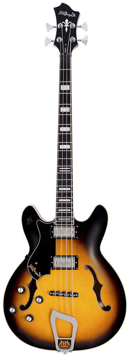Hagstrom Viking Left Hand Semi-Hollow Bass Guitar in Tobacco Sunburst Gloss w/ Case