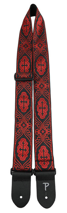 Perris 2" Jacquard Guitar Strap w/ Red Crosses on Black design