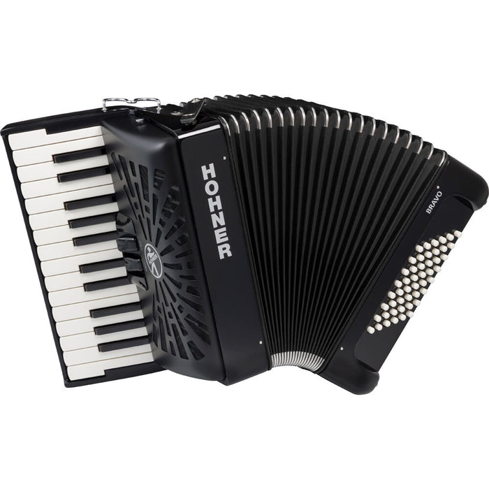 Hohner Bravo II 48 Bass Chromatic Accordion In Black w/ Padded Gig Bag and Straps