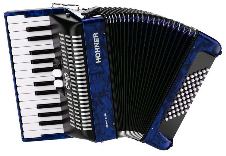 Hohner Bravo II 48 Bass Chromatic Accordion In Blue w/ Padded Gig Bag and Straps