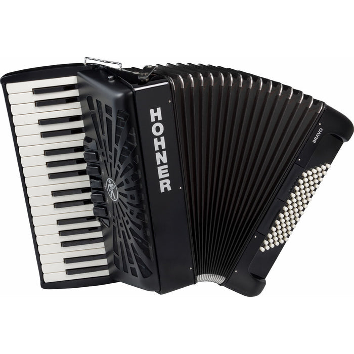 Hohner Bravo III 72 Bass Chromatic Accordion in Black with Padded Gig Bag and Straps