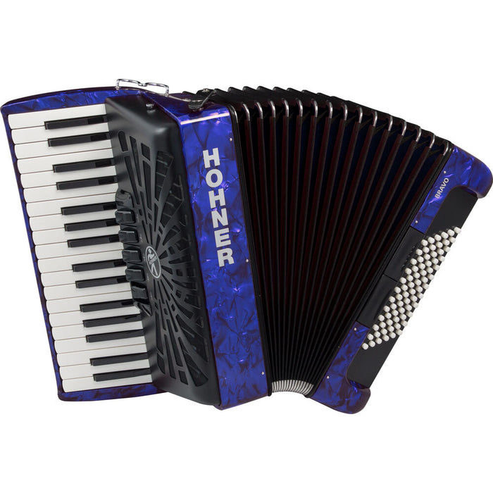 Hohner Bravo III 72 Bass Chromatic Accordion In Blue Pearl with Padded Gig Bag and Straps