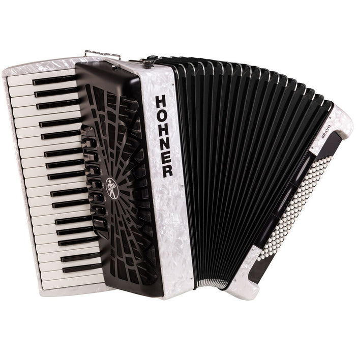 Hohner Bravo III 96 Bass Chromatic Accordion In White Pearl with Padded Gig Bag and Straps