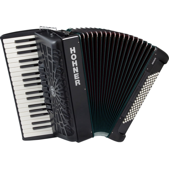 Hohner Bravo III 96 Bass Chromatic Accordion In Black with Padded Gig Bag and Straps
