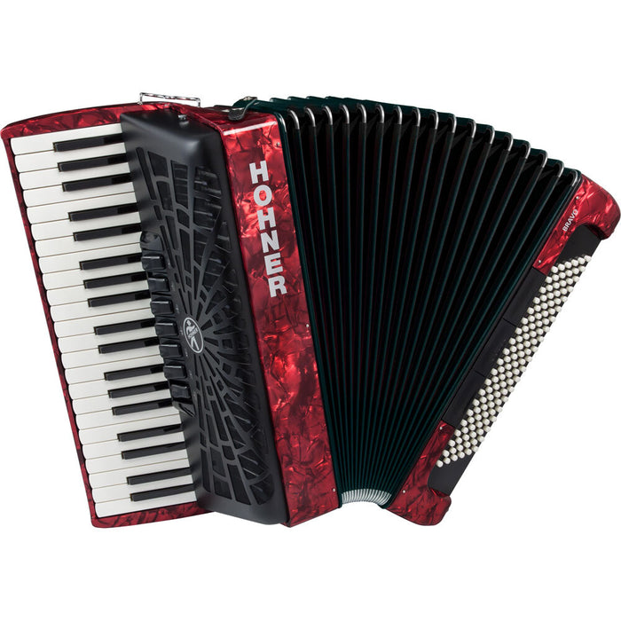 Hohner Bravo III 120 Bass Chromatic Accordion in Red Pearl with Padded Gig Bag and Straps