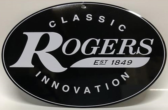 Rogers Metal Logo Sign in Black & Silver (30 x 20cm) Thickness of sign is 0.8mm