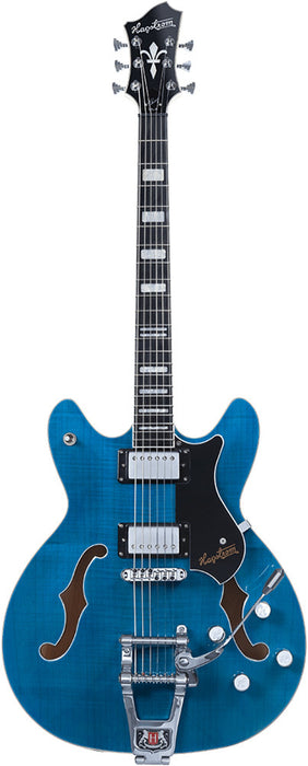 Hagstrom Tremar Viking Deluxe Semi-Hollow Guitar in Cloudy Seas with White Sides & case