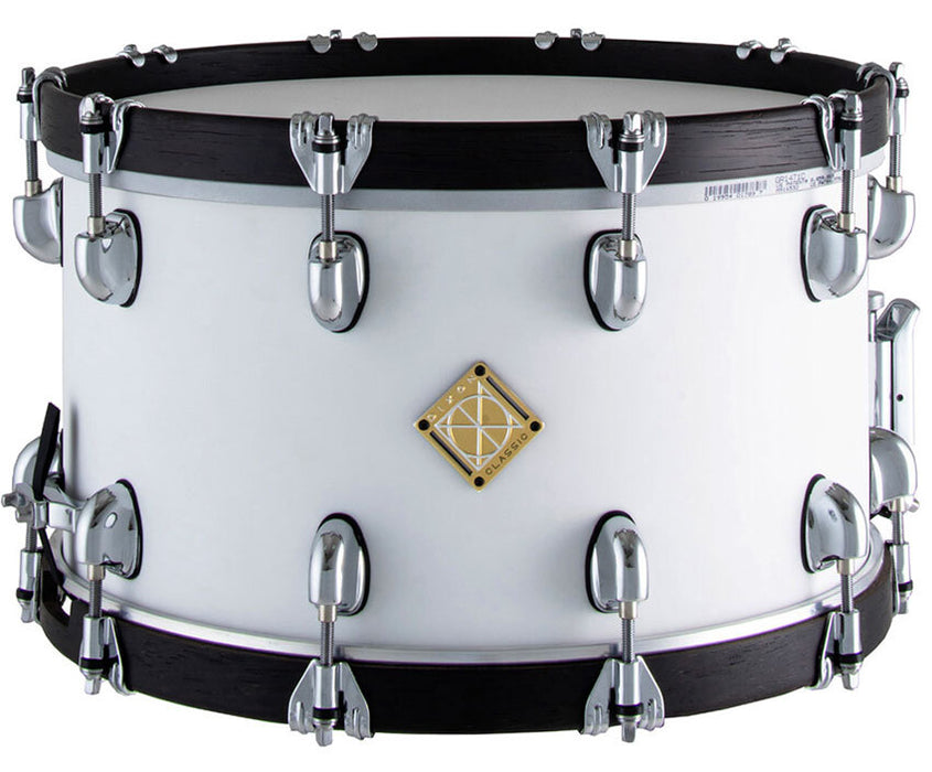Dixon Classic Series Snare Drum in Satin White - 14 x 8 with Satin Wenge Hardwood Hoops