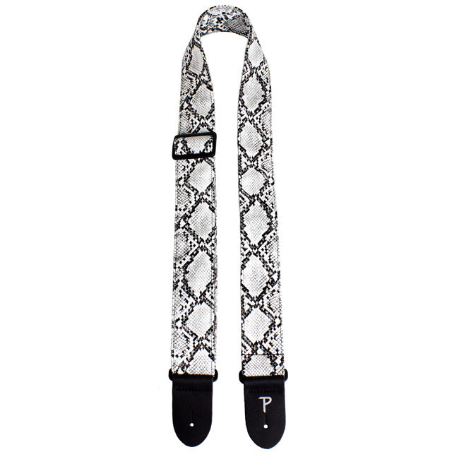 Perris 2" Black and White Faux Snake Skin Guitar Strap w/ Leather Ends