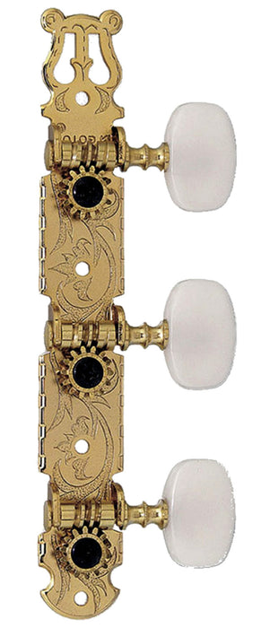 Gotoh 35G450 Classical Guitar Tuning Machines on Decorative Plate in Flash Gold Finish (3+3) with Oval White Pearl Buttons