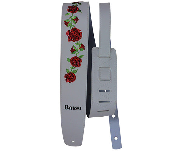 #35044 Basso Guitar Strap-Synthetic Floral Embroidered Grey VTFL04