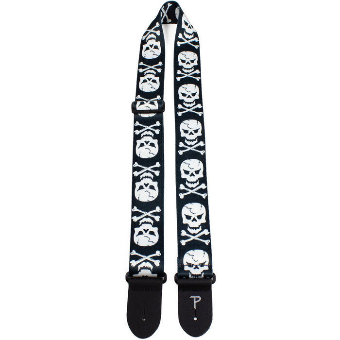 Perris 2" Polyester Skull & Cross Bones - Guitar Strap with Leather ends