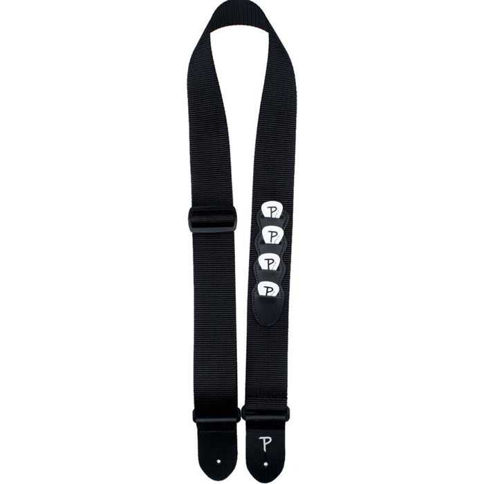 Perris 2" Black Heavy Nylon Guitar Strap with Pick Pockets Picks & Leather ends