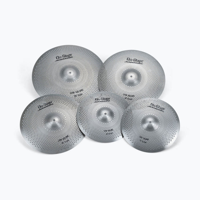 On Stage Stainless Steel Low Volume Practice Cymbal Set 5Pce