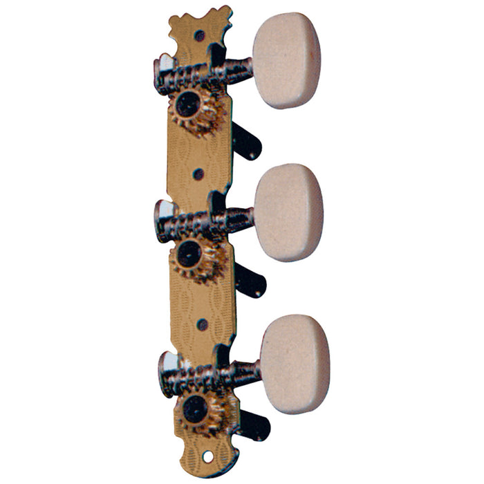 Peace Classical Guitar Tuning Machines on Decorative Plate in Gold Finish (3+3) with Oval White Buttons