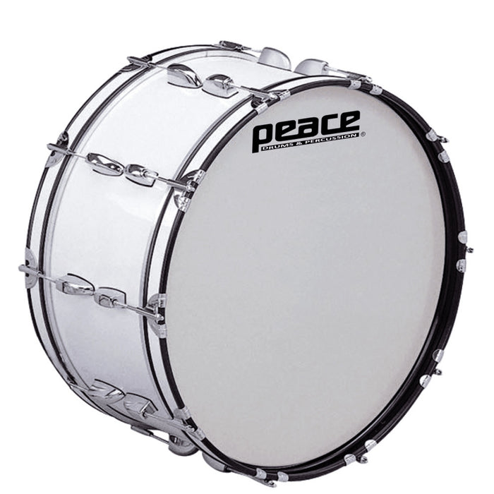 Peace 20-Lug Marching Bass Drum in White (24 x 10") Includes Mallets & Strap