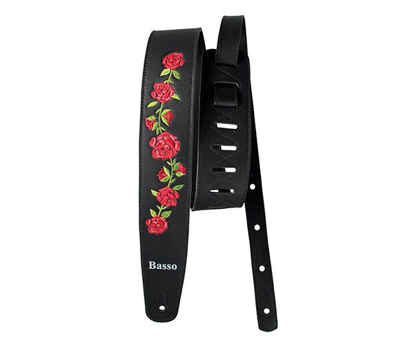 #35040 Basso Guitar Strap -Synthetic Floral Embroidered Black
