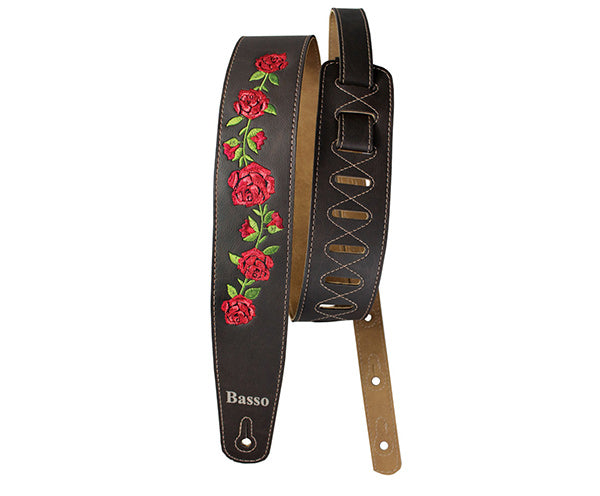 #35041 Basso Guitar Strap- Brown Floral Embroided
