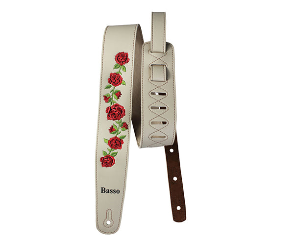#35042 Basso Guitar Strap -Synthetic Floral Embroidered Beige