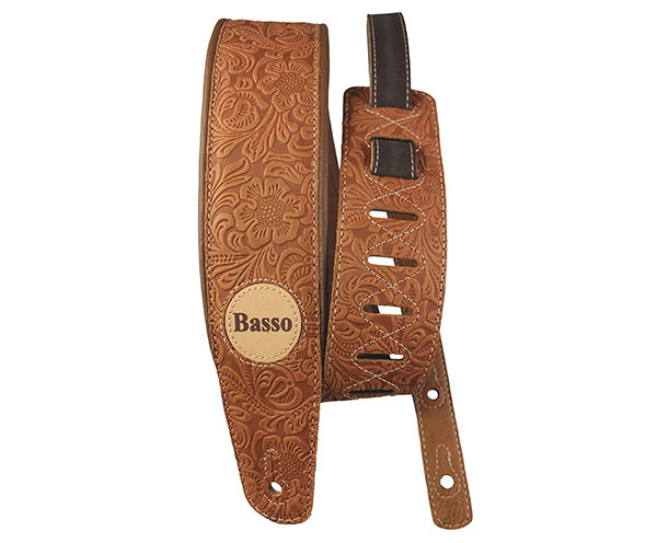 #35088 Basso Guitar Strap-Floral Leather Whisky