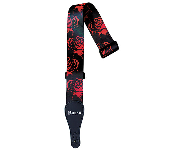 #35131 Bass Guitar Strap-Poly Pop Art Red Roses