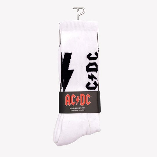 Perris Licensed AC/DC Lightning Strikes - Large Crew Socks in White (1-Pair)