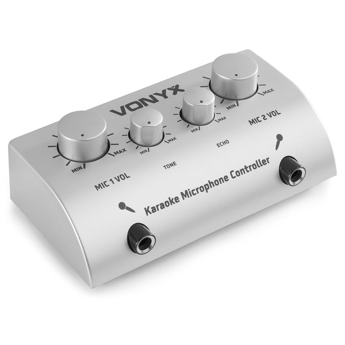 Vonyx AV430 Home Karaoke Microphone Mixer with 2 Microphones (Silver)